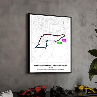 Framed Emilia Romagna F1 Track Poster: 2025 Grand Prix Circuit Map (50x70cm)