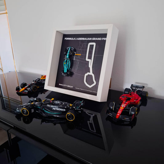 F1 Azerbaijan - Baku City Circuit Framed Art: Plexiglass 3D Track with Formula One Car Model
