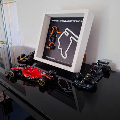 F1 Hungaroring - Hungarian Circuit Framed Art: Plexiglass 3D Track with Formula One Car Model