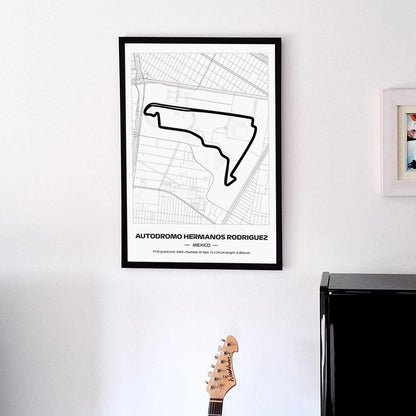 Framed F1 Hermanos Rodriguez Circuit Poster: Minimalist Motorsport Art (50x70cm)