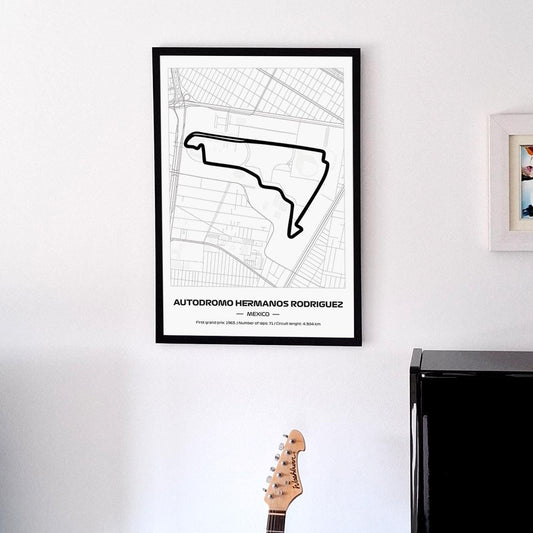 Framed F1 Hermanos Rodriguez Circuit Poster: Minimalist Motorsport Art (50x70cm)