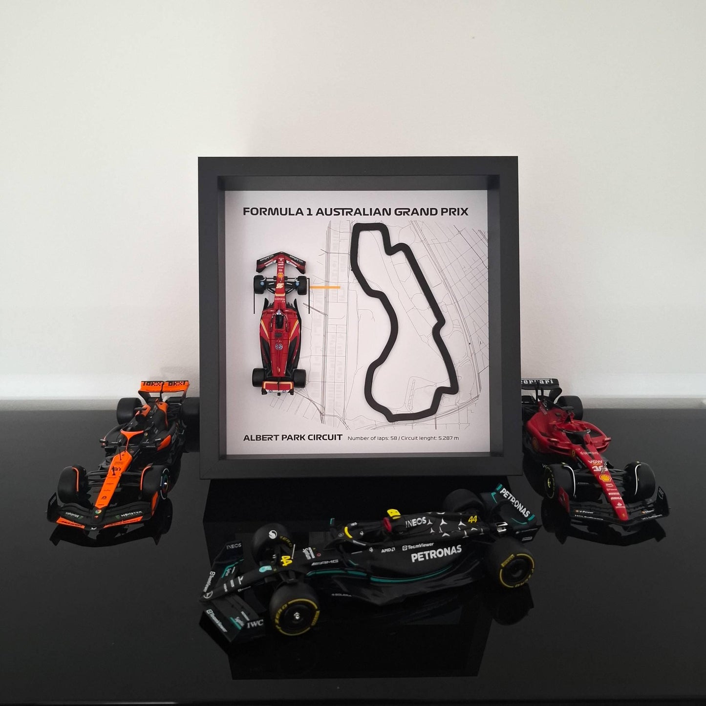 Australian F1 Framed 3D Art: Albert Park Circuit, Plexiglass 3D Track with Formula One Car Model