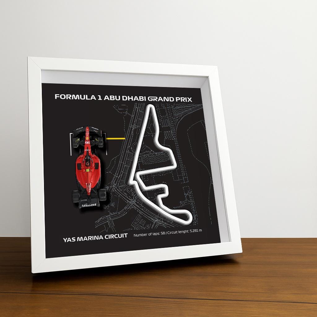 F1 Abu Dhabi - Yas Marina Circuit Framed Art: Plexiglass 3D Track with Formula One Car Model