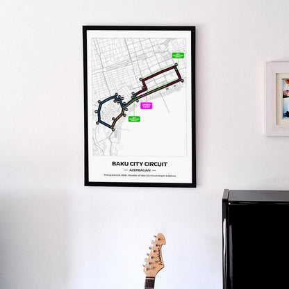 Framed Baku Formula 1 Track Poster: Azerbaijan Circuit Map