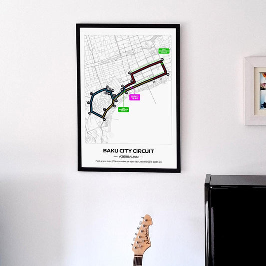 Framed Baku Formula 1 Track Poster: Azerbaijan Circuit Map
