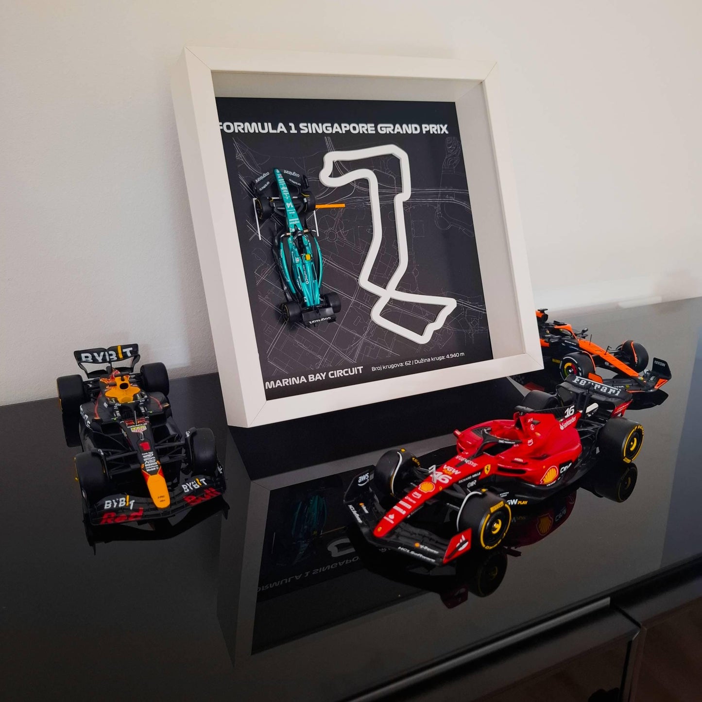 F1 Singapore - Marina Bay Circuit Framed Art: Plexiglass 3D Track with Formula One Car Model