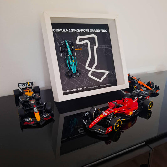 F1 Singapore - Marina Bay Circuit Framed Art: Plexiglass 3D Track with Formula One Car Model