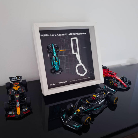 F1 Azerbaijan - Baku City Circuit Framed Art: Plexiglass 3D Track with Formula One Car Model