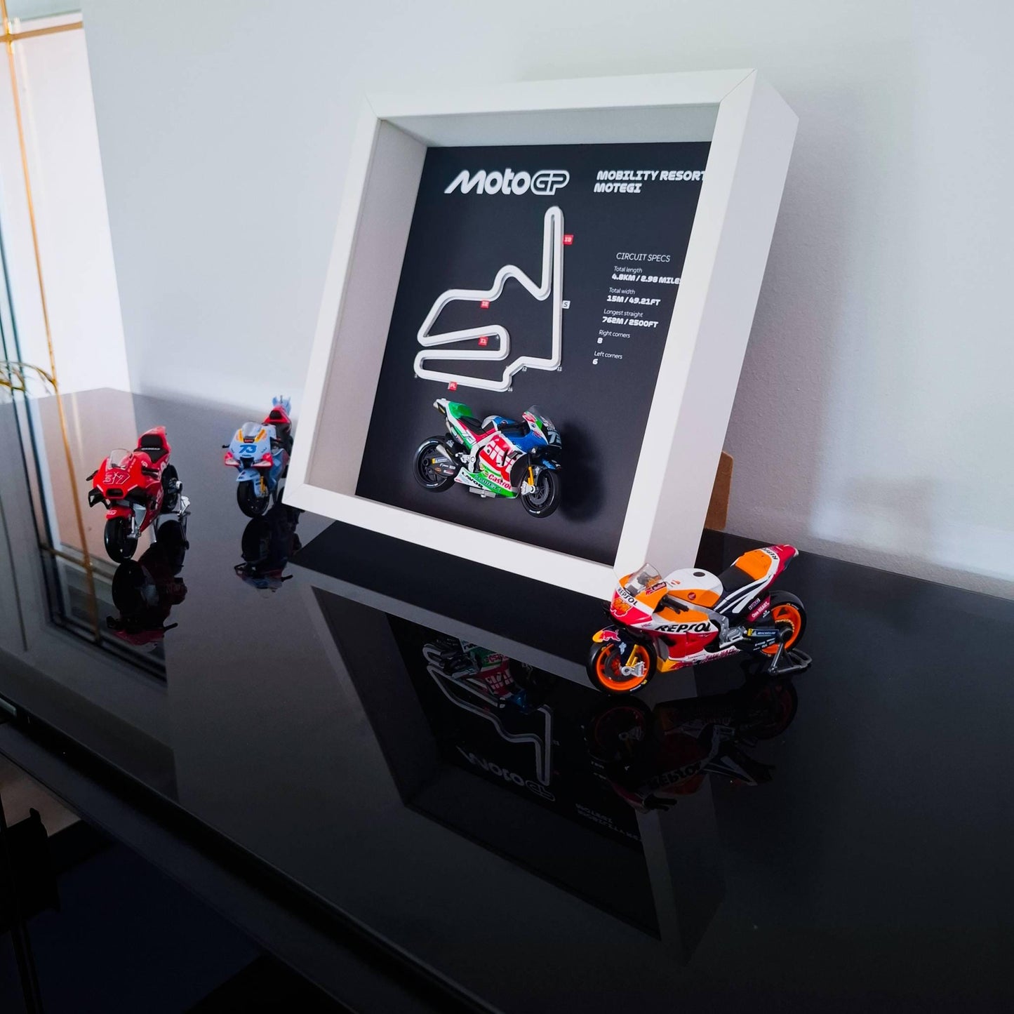 Motegi Moto Circuit 3D Framed Art: Japan Racing Gift with Motorcycle Model