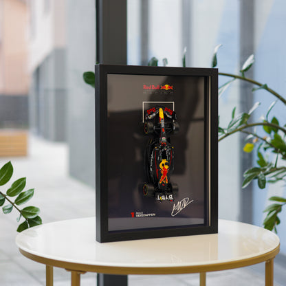 Max Verstappen F1 Frame with Red Bull 1:24 Scale Car - High-Quality Printed Background with Signature - 30x40cm Display - Formula 1 Gift