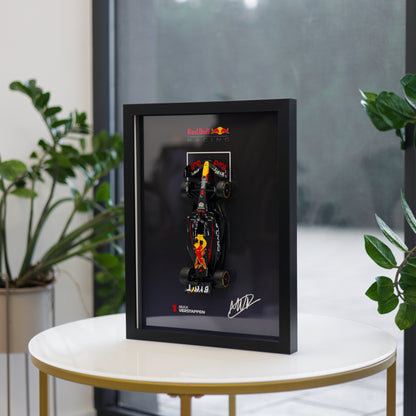 Max Verstappen F1 Frame with Red Bull 1:24 Scale Car - High-Quality Printed Background with Signature - 30x40cm Display - Formula 1 Gift