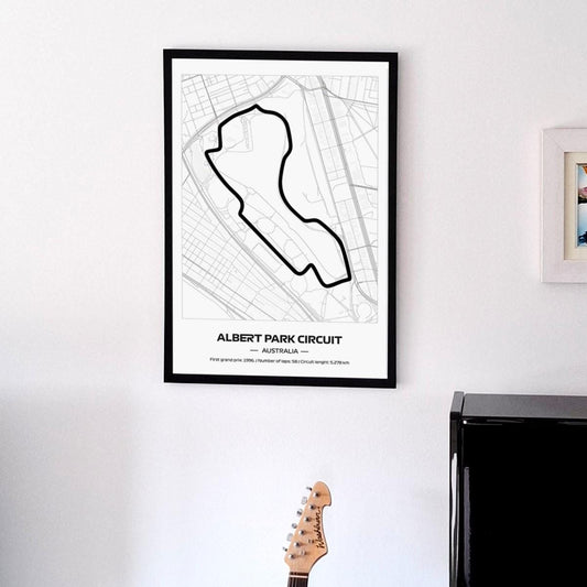 Framed Albert Park F1 Track Poster: Minimalist Motorsport Art (50x70cm)