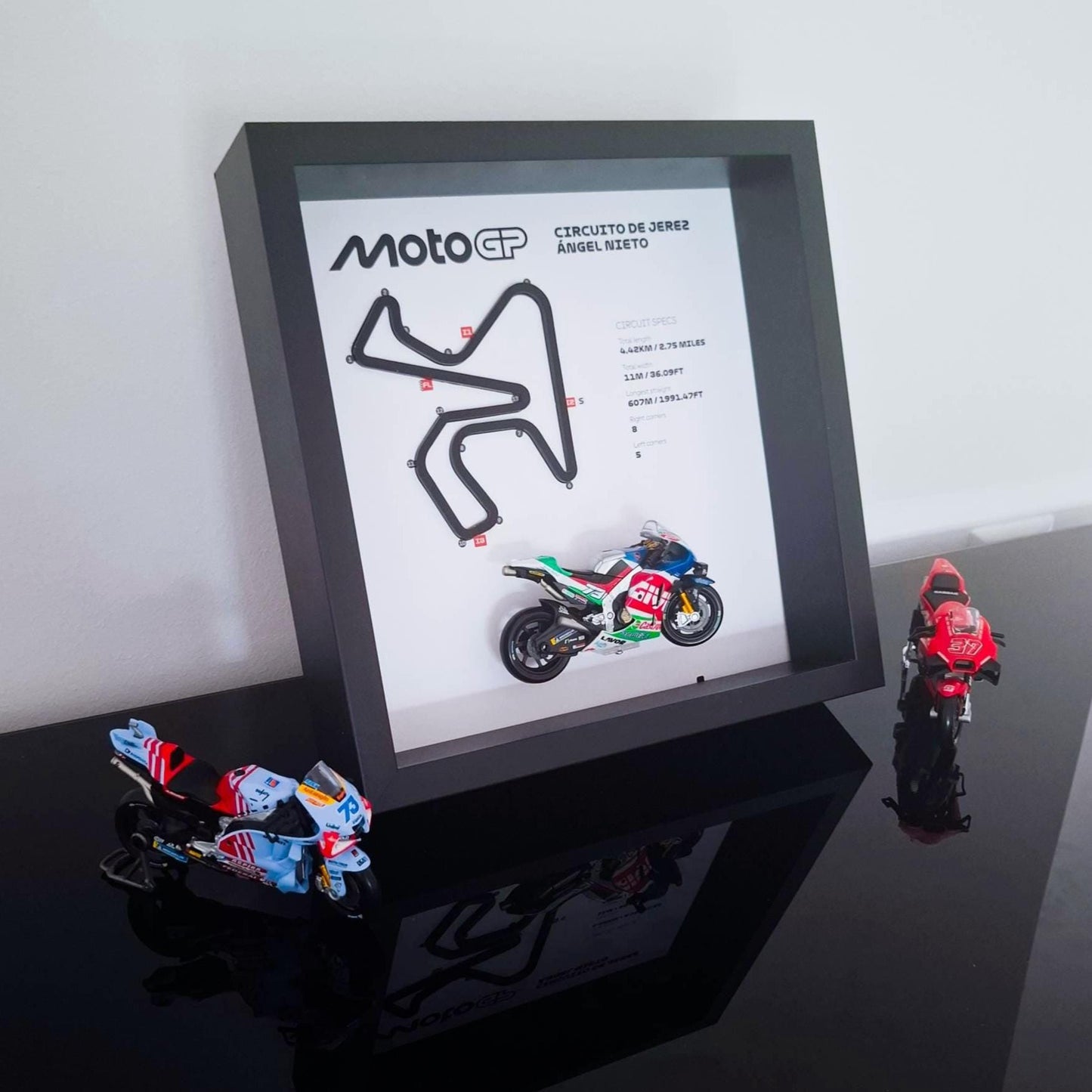 Jerez Moto Circuit 3D Framed Art: Spain Racing Gift with Motorcycle Model