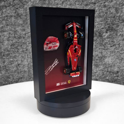 Charles Leclerc F1 Frame with Ferrari 1:43 Scale Car, 3D Helmet and Signature
