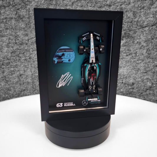 George Russell F1 Frame with AMG 1:43 Scale Car, 3D Helmet and Signature