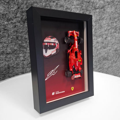 Kimi Raikkonen F1 Frame with Ferrari 1:43 Scale Car, 3D Helmet and Signature