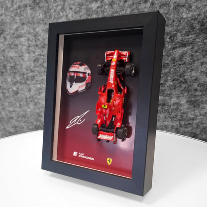 Kimi Raikkonen F1 Frame with Ferrari 1:43 Scale Car, 3D Helmet and Signature