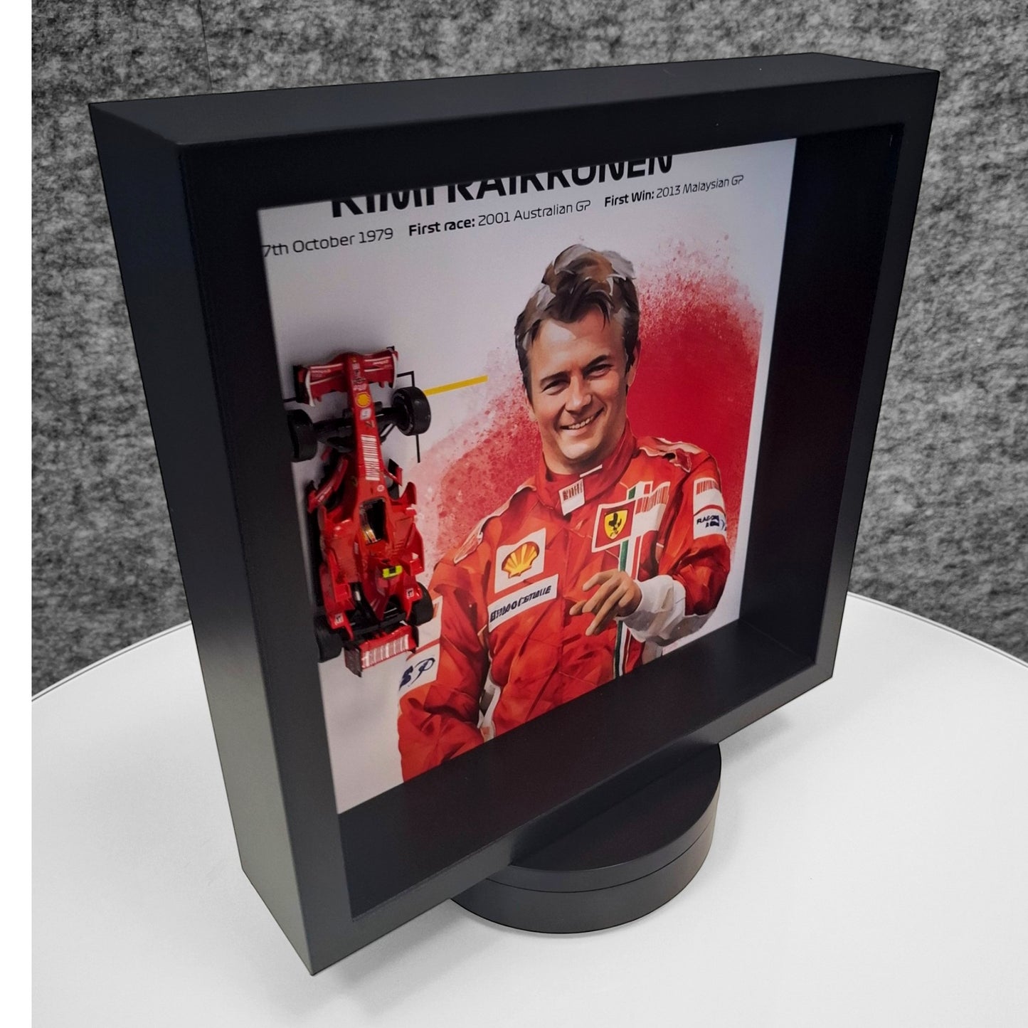 Kimi Raikkonen F1 Framed 3D Art: Formula One Ferrari Car Model