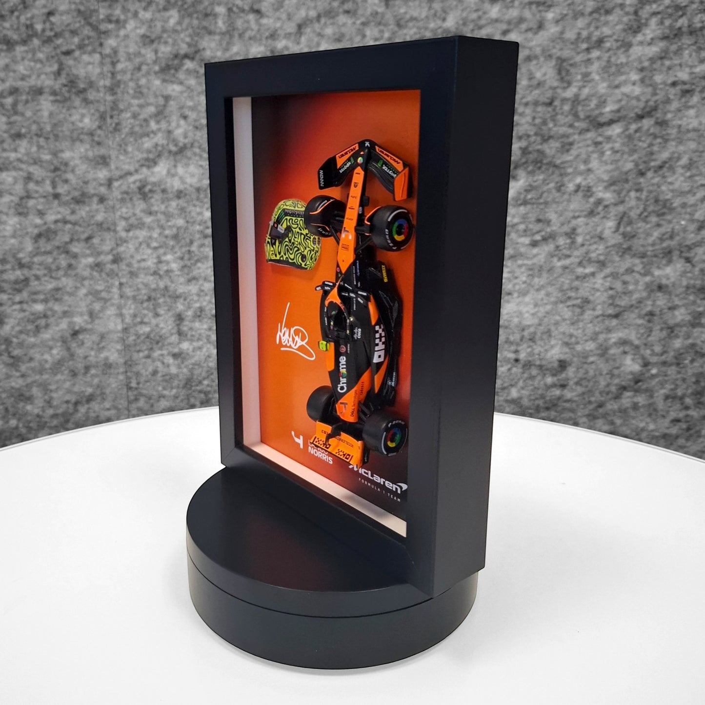 Lando Norris F1 Frame with McLaren 1:43 Scale Car, 3D Helmet and Signature