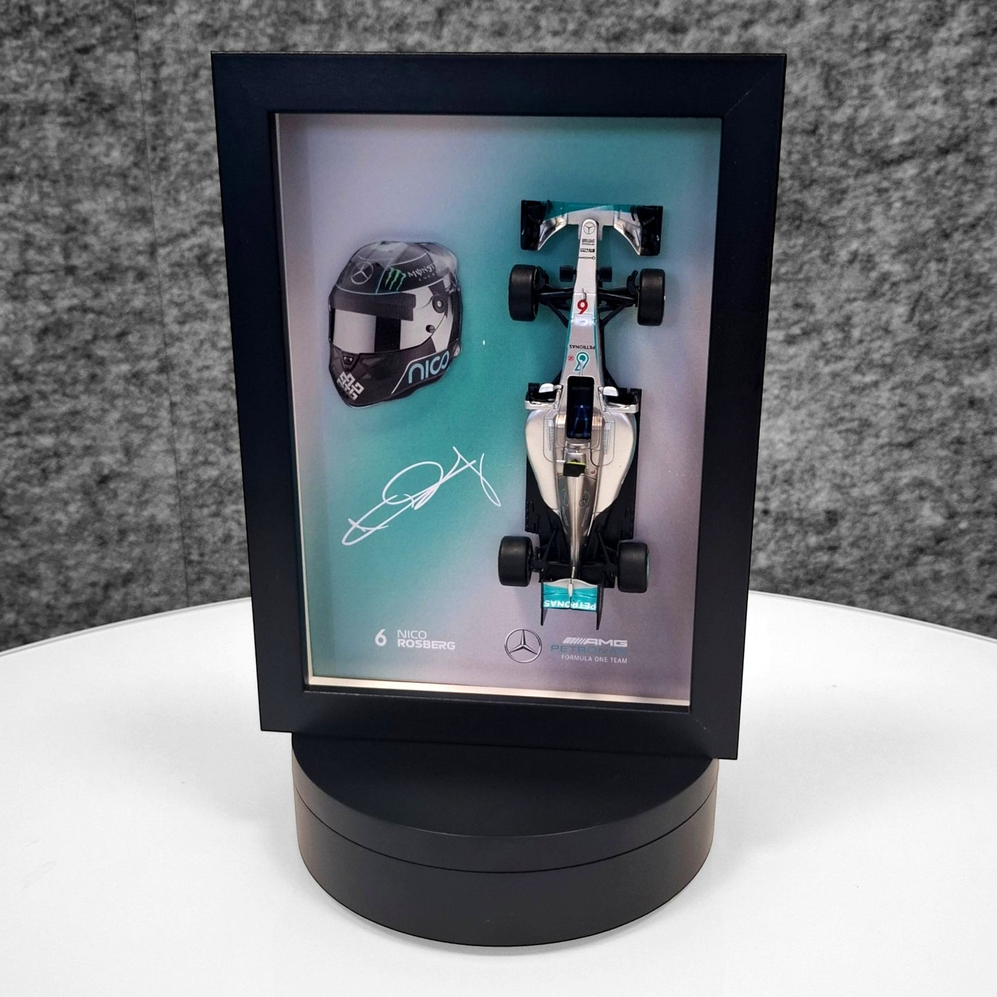 Nico Rosberg F1 Frame with AMG 1:43 Scale Car, 3D Helmet and Signature