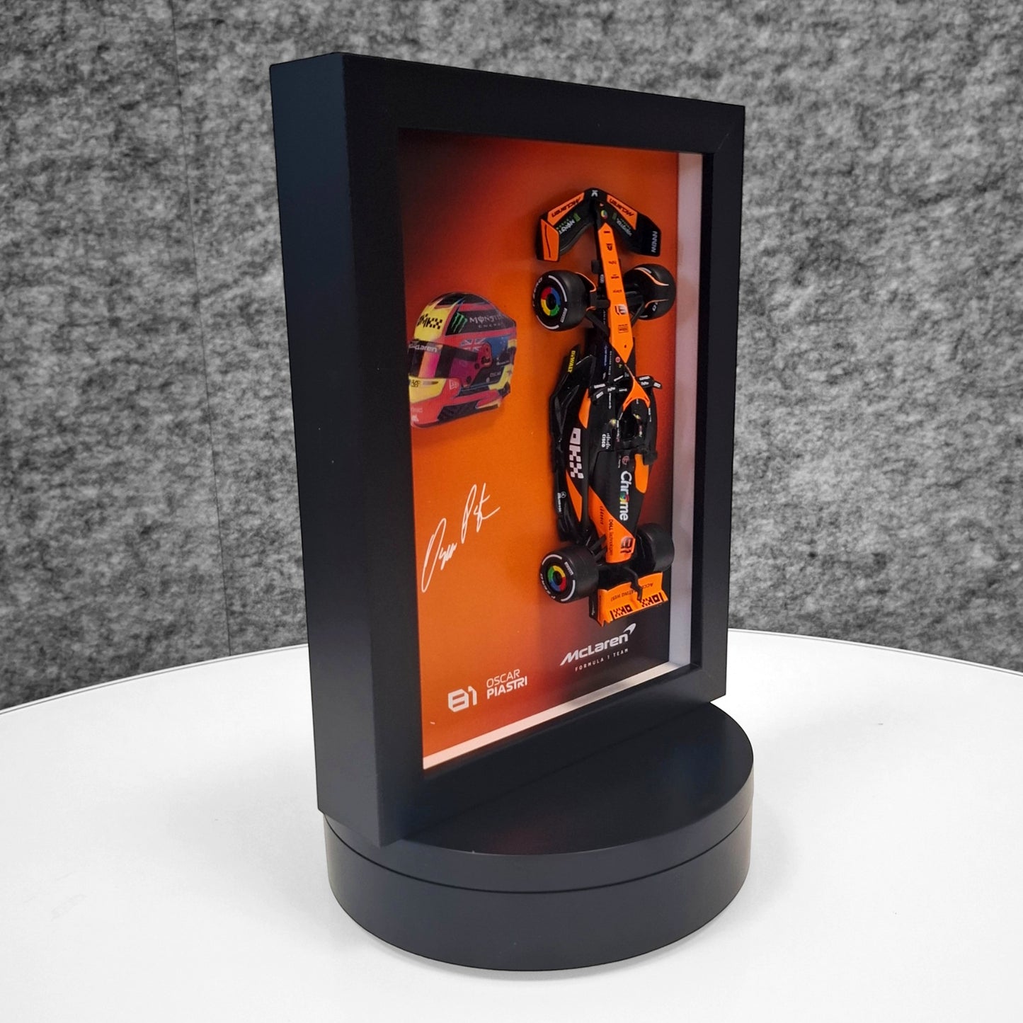 Oscar Piastri #81 - F1 Frame with McLaren 1:43 Scale Car, 3D Helmet and Signature