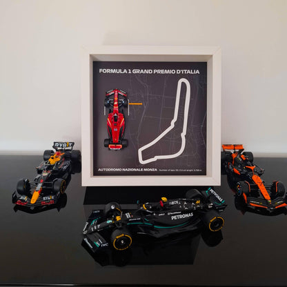 F1 Monza - D'Italia Framed Art: Plexiglass 3D Track with Formula One Car Model
