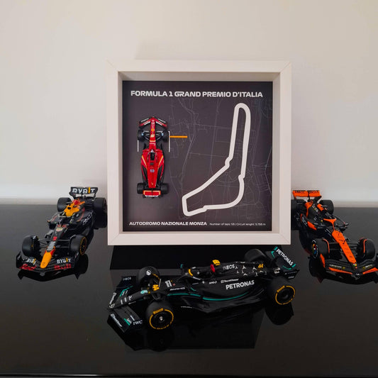F1 Monza - D'Italia Framed Art: Plexiglass 3D Track with Formula One Car Model