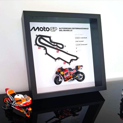 Mugello Moto Circuit 3D Framed Track Wall Art with Motorcycle Model – Italy Racing Gift