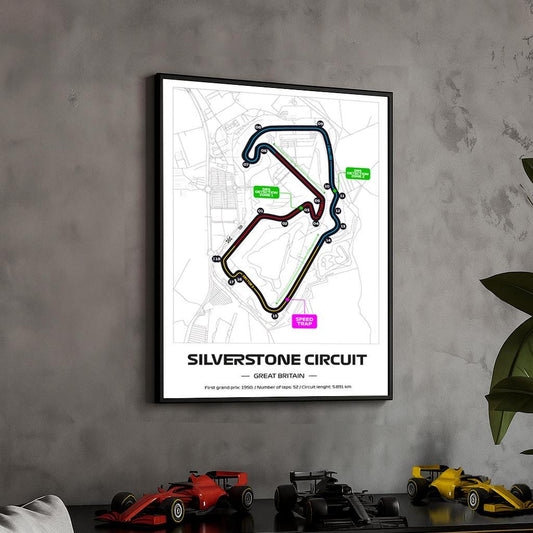 Framed Silverstone F1 Track Poster: 2025 Grand Prix Circuit Map (50x70cm)