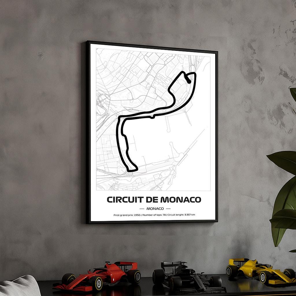 Framed Monaco F1 Track Poster: Minimalist Grand Prix Circuit Art (50x70cm)