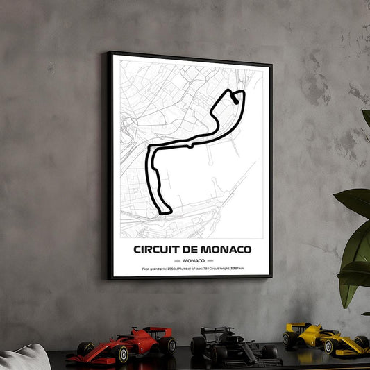 Framed Monaco F1 Track Poster: Minimalist Grand Prix Circuit Art (50x70cm)