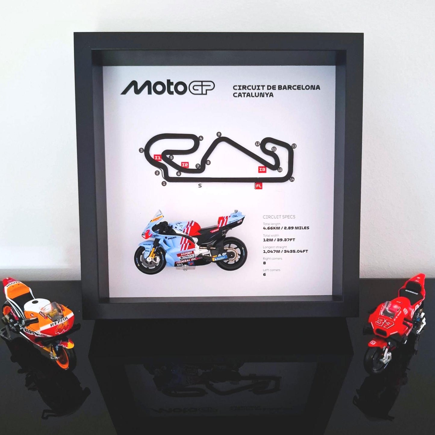 Barcelona Moto Circuit 3D Framed Art: Spain Racing Gift
