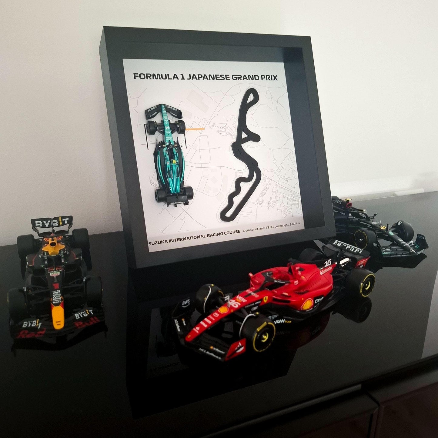 F1 Suzuka Japanese Circuit Framed 3D Art: Plexiglass 3D Track with Formula One Car Model