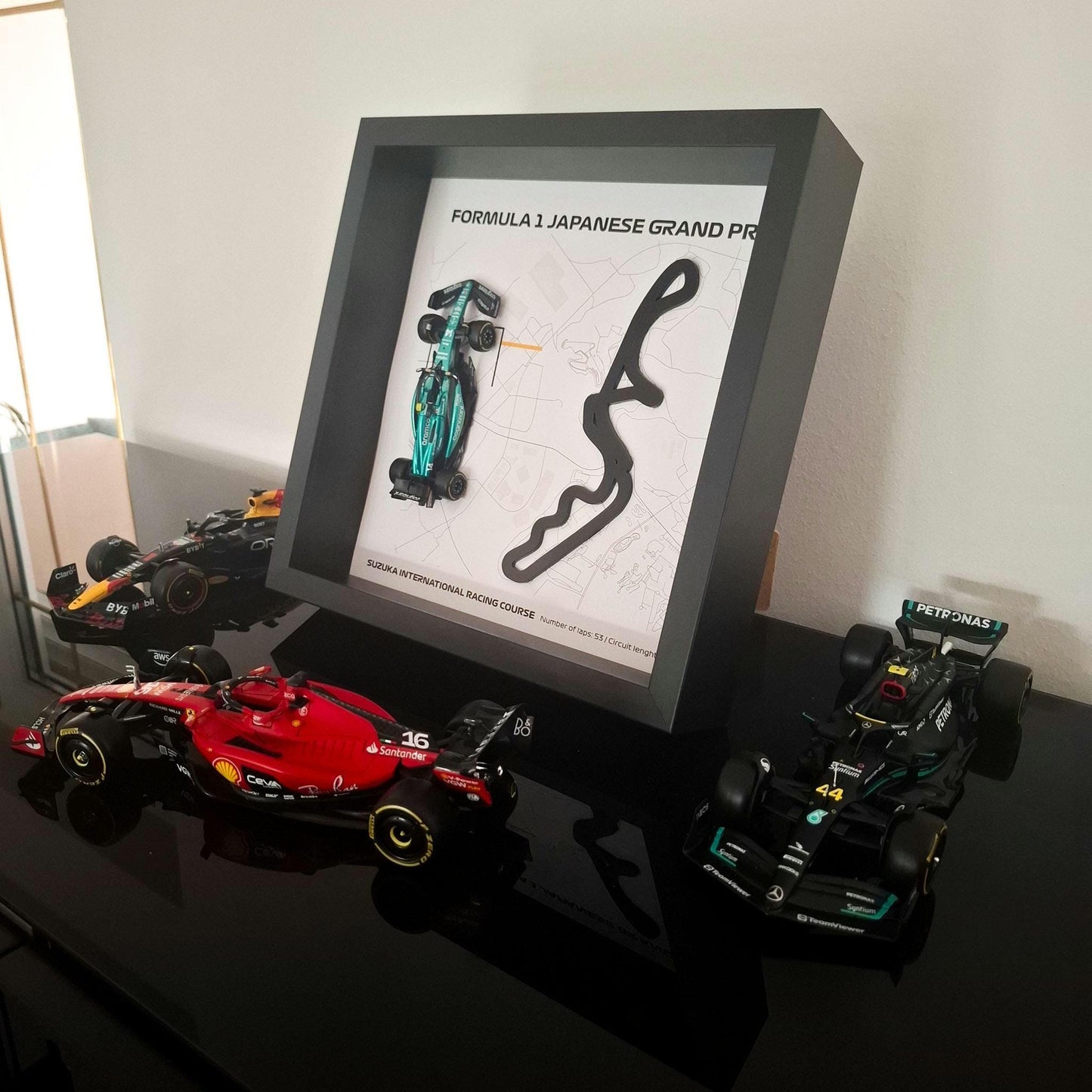 F1 Suzuka Japanese Circuit Framed 3D Art: Plexiglass 3D Track with Formula One Car Model