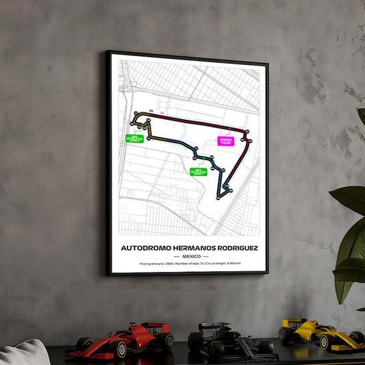Framed F1 Poster: Hermanos Rodriguez Grand Prix Circuit Map - 50x70cm