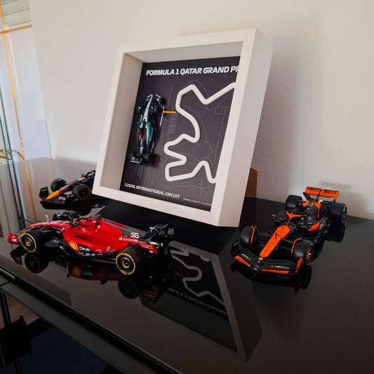 F1 Qatar - Lusail Circuit Framed Artwork: Plexiglass 3D Track with Formula One Car Model