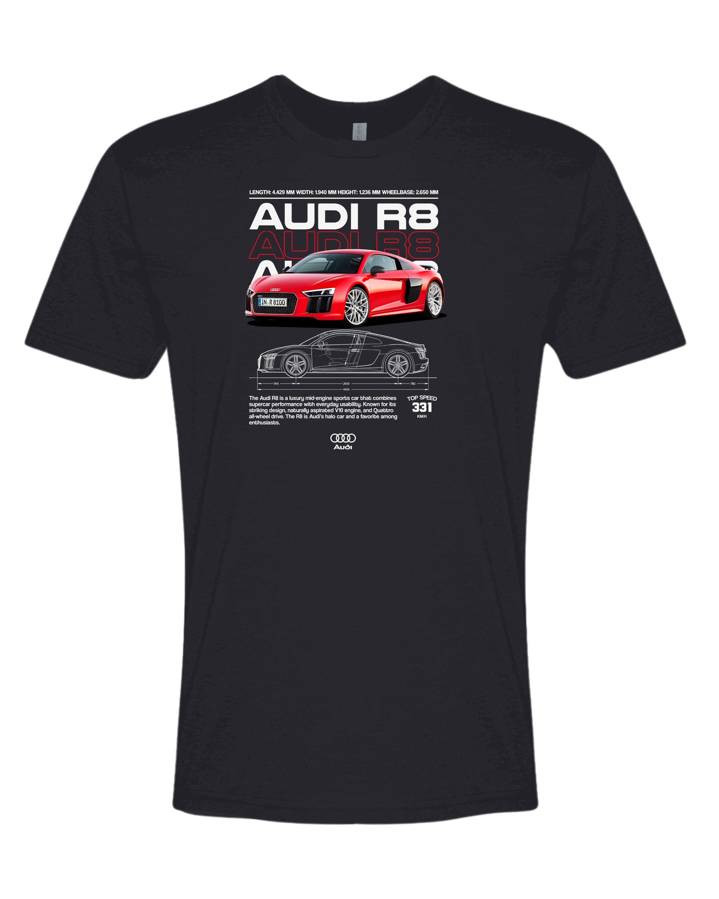 Audi R8 T-shirt (Various Colors and Sizes)