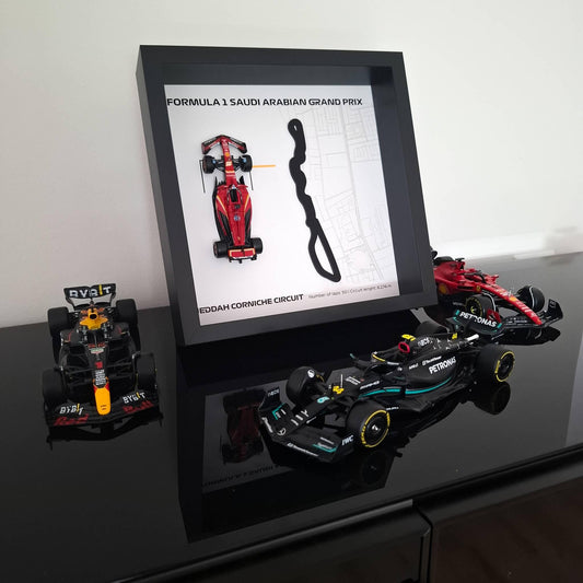 Jeddah Corniche F1 Framed 3D Art: Plexiglass 3D Track with Formula One Car Model