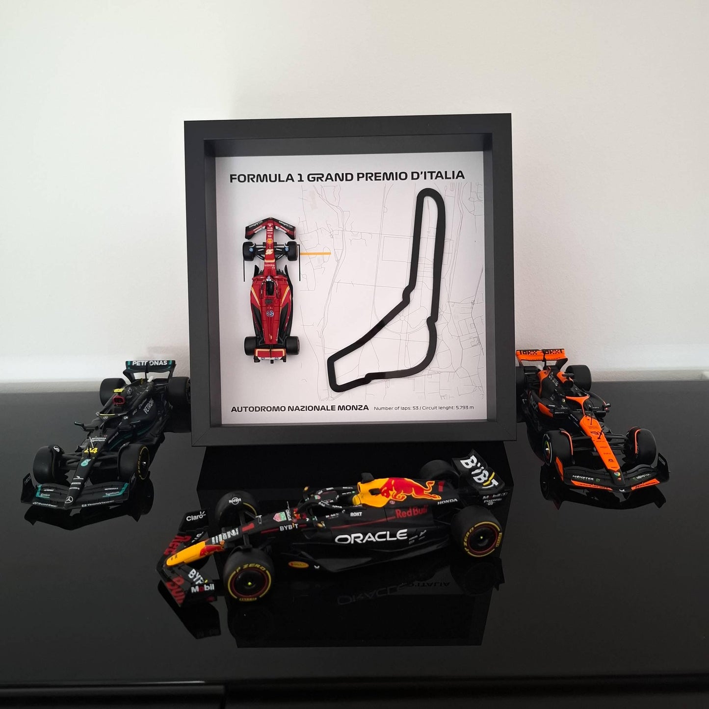F1 Autodromo - Monza Framed 3D Art: Plexiglass 3D Track with Formula One Car Model
