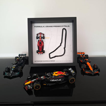 F1 Autodromo - Monza Framed 3D Art: Plexiglass 3D Track with Formula One Car Model