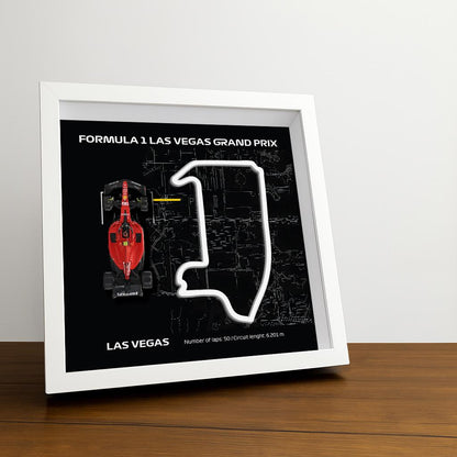 F1 Las Vegas Framed Circuit Art: Plexiglass 3D Track with Formula One Car Model