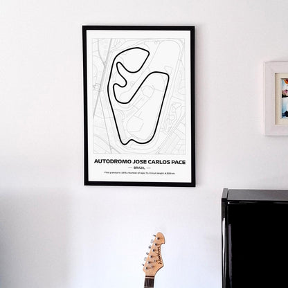 Framed Interlagos F1 Track Poster: Minimalist Motorsport Art (50x70cm)