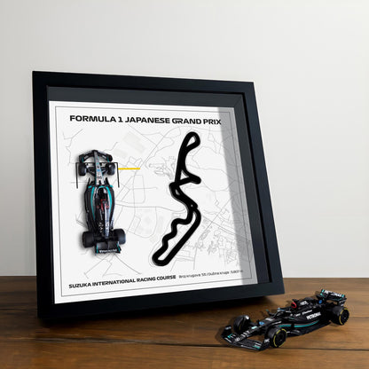 F1 Suzuka Japanese Circuit Framed 3D Art: Plexiglass 3D Track with Formula One Car Model