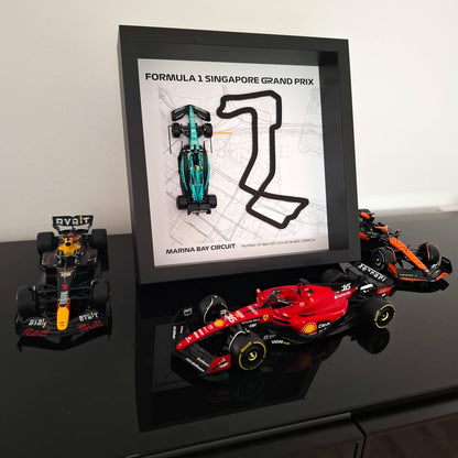 F1 Singapore Framed 3D Art: Marina Bay Circuit, Plexiglass 3D Circuit with Formula One Car Model