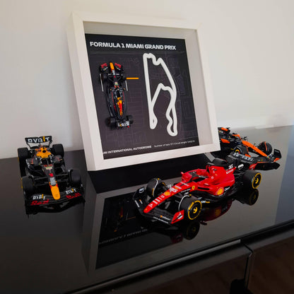 F1 Miami Framed Art: Plexiglass 3D Track with Formula One Car Model
