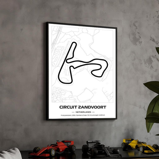 Framed F1 Zandvoort Circuit Poster: Minimalist Motorsport Art (50x70cm)