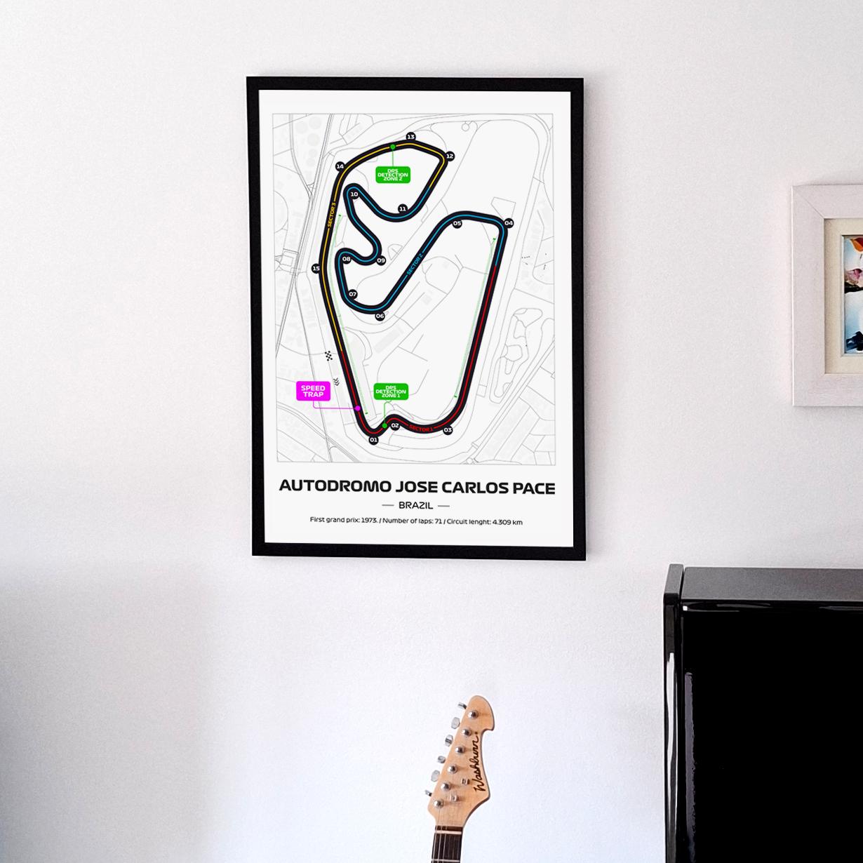 Framed Interlagos F1 Track Poster: 2025 Grand Prix Circuit Map