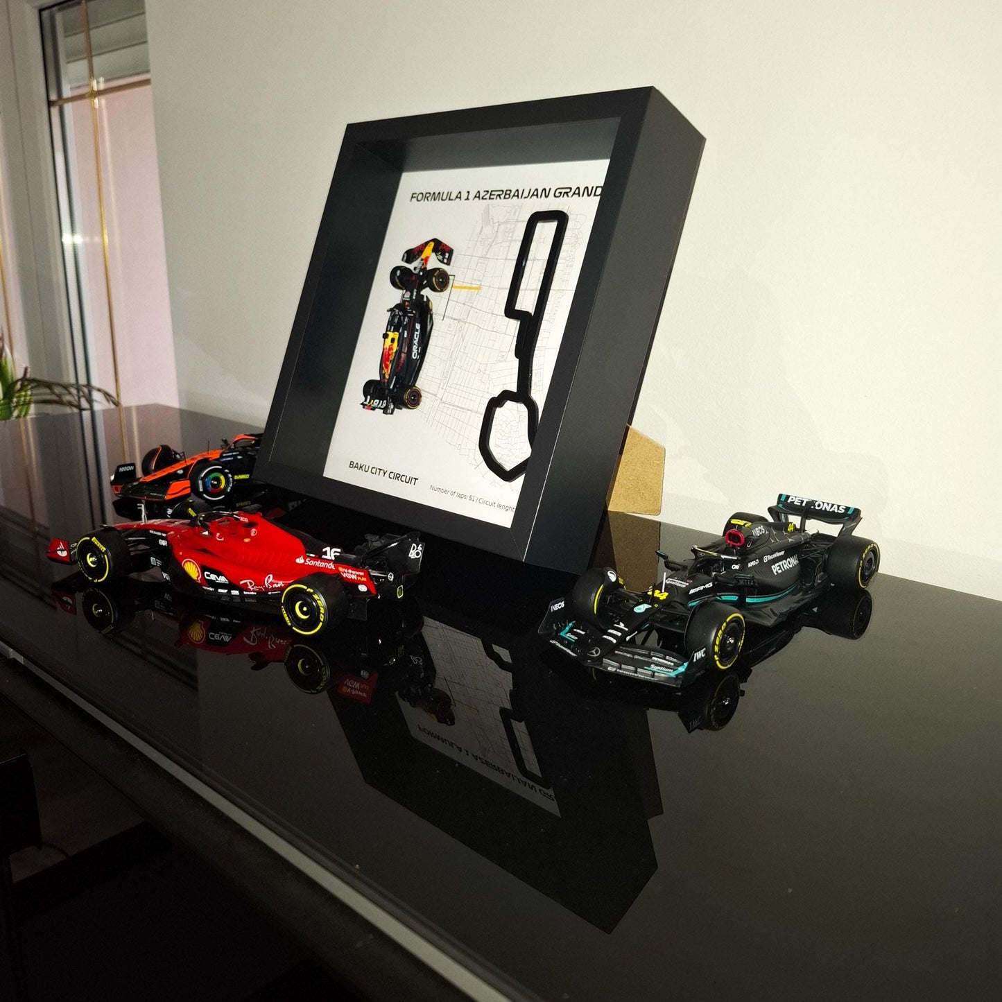 F1 Azerbaijan - Baku Framed 3D Art: Plexiglass 3D Track with Formula One Car Model