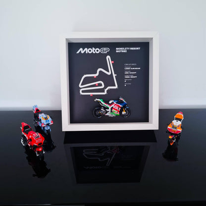 Motegi Moto Circuit 3D Framed Art: Japan Racing Gift with Motorcycle Model