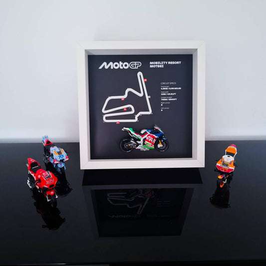 Motegi Moto Circuit 3D Framed Art: Japan Racing Gift with Motorcycle Model